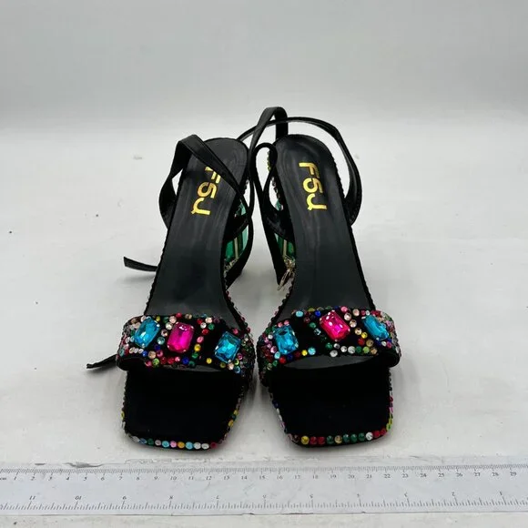 FSJ Black Multicolor Embellished Heels - Picture 3 of 8